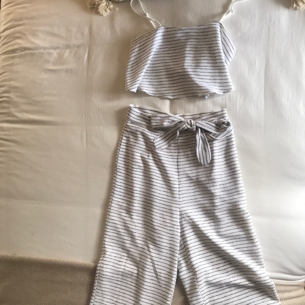 Black and white striped two piece set